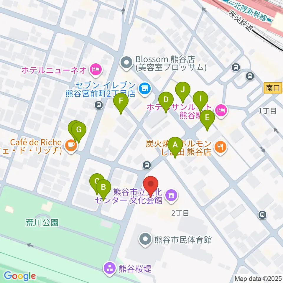 熊谷図書館 美術・郷土資料展示室周辺の駐車場・コインパーキング一覧地図