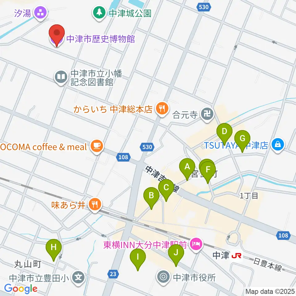 中津市歴史博物館周辺の駐車場・コインパーキング一覧地図