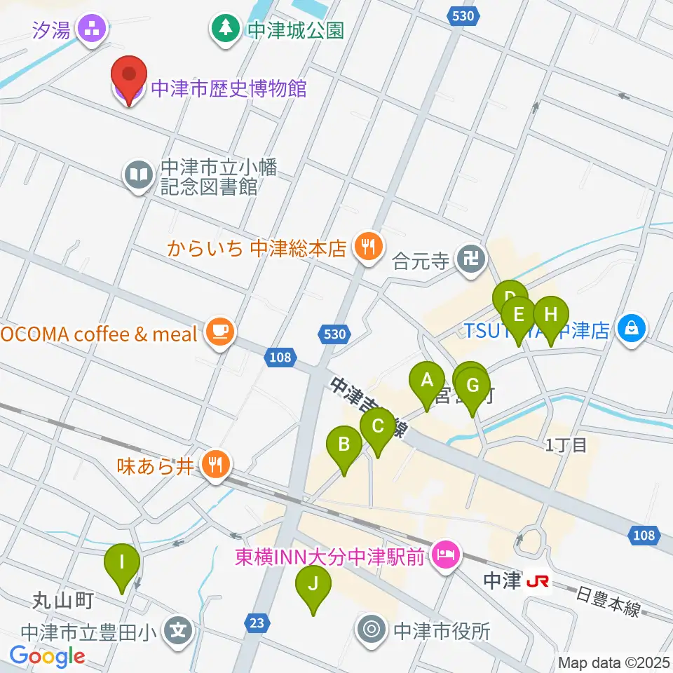 中津市歴史博物館周辺の駐車場・コインパーキング一覧地図