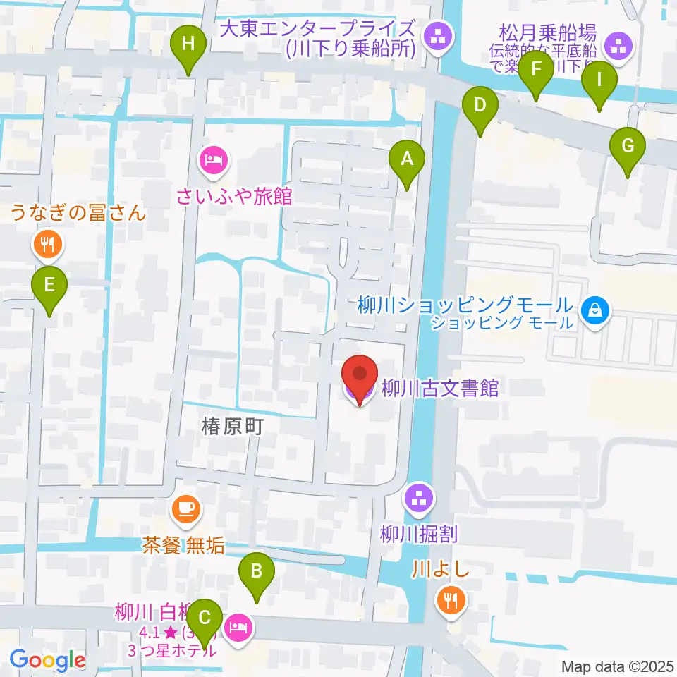 柳川古文書館周辺の駐車場・コインパーキング一覧地図