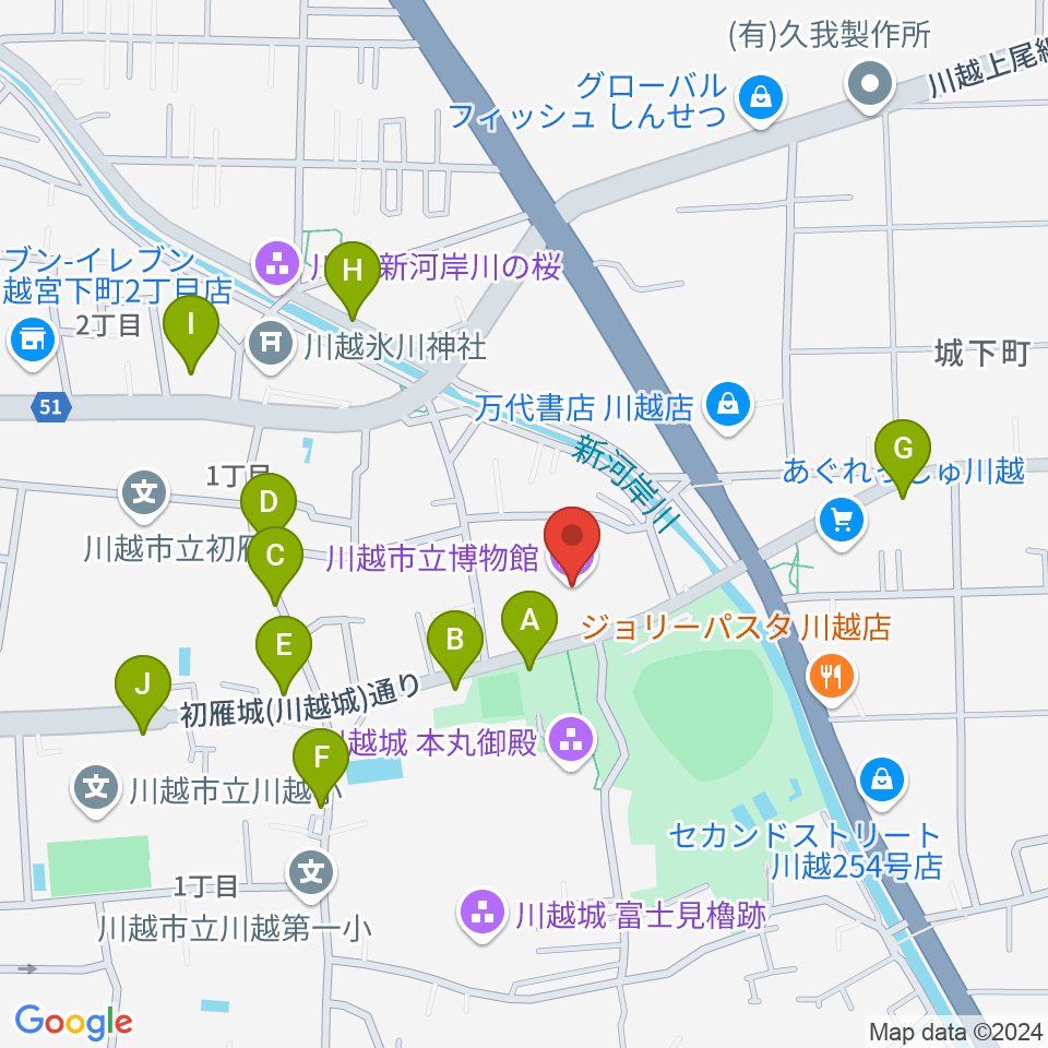 川越市立博物館周辺の駐車場・コインパーキング一覧地図