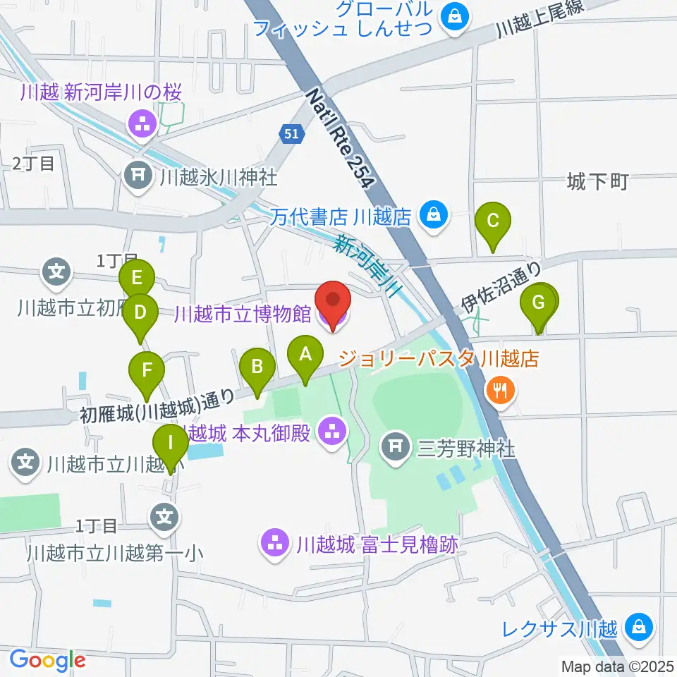 川越市立博物館周辺の駐車場・コインパーキング一覧地図