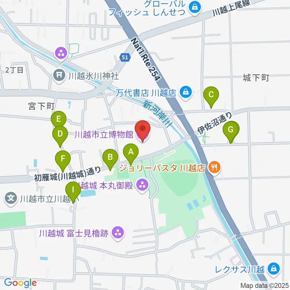 川越市立博物館周辺の駐車場・コインパーキング一覧地図