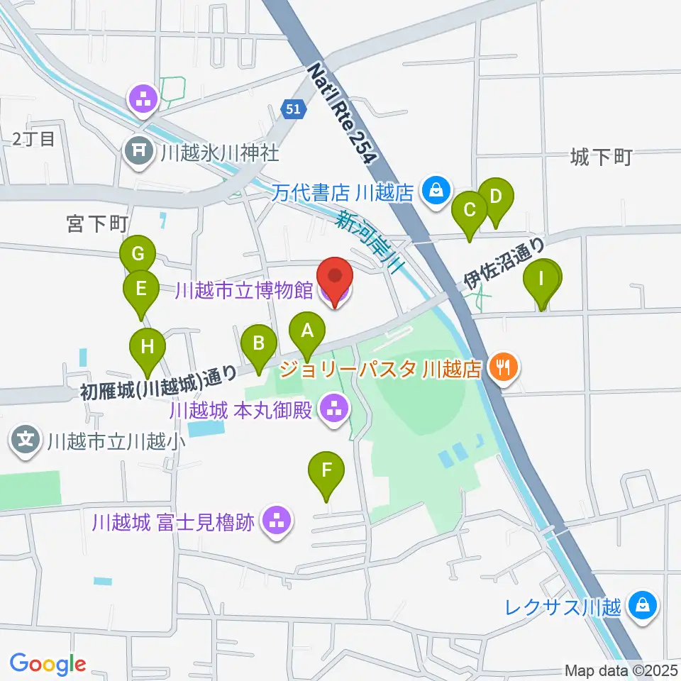 川越市立博物館周辺の駐車場・コインパーキング一覧地図