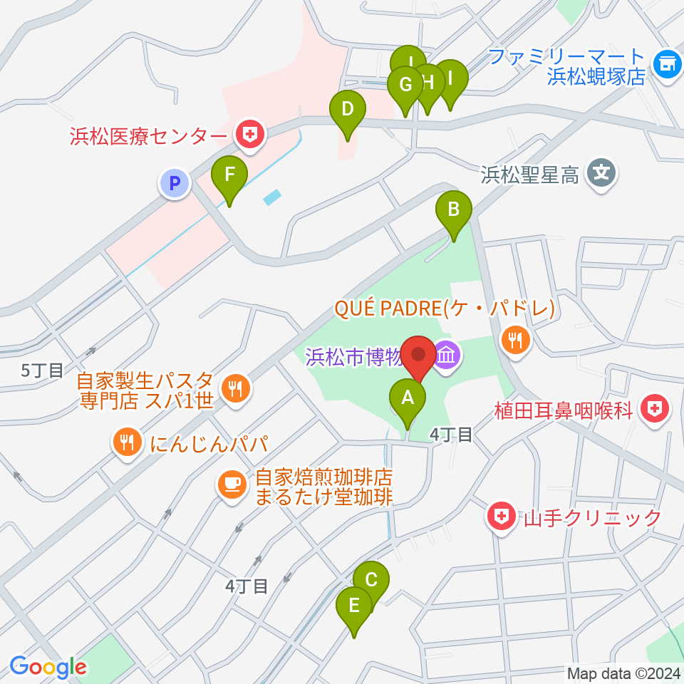 浜松市博物館周辺の駐車場・コインパーキング一覧地図