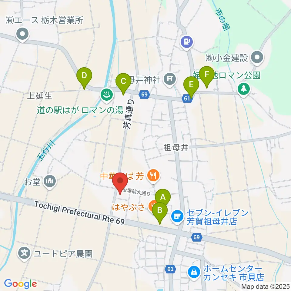 芳賀町総合情報館 知恵の環館周辺の駐車場・コインパーキング一覧地図