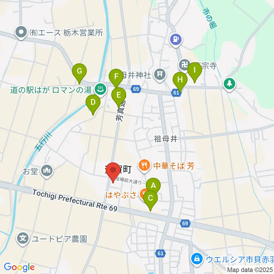 芳賀町総合情報館 知恵の環館周辺の駐車場・コインパーキング一覧地図
