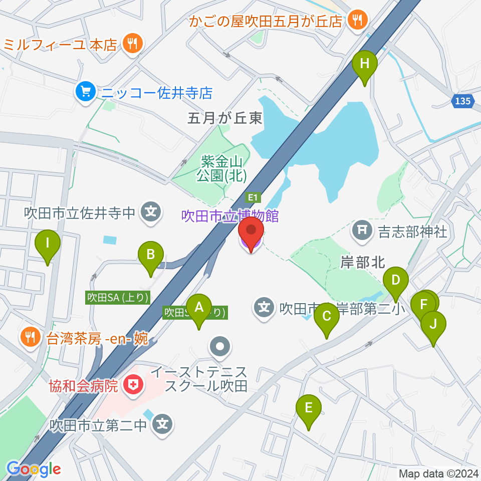 吹田市立博物館周辺の駐車場・コインパーキング一覧地図