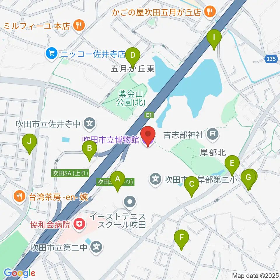 吹田市立博物館周辺の駐車場・コインパーキング一覧地図