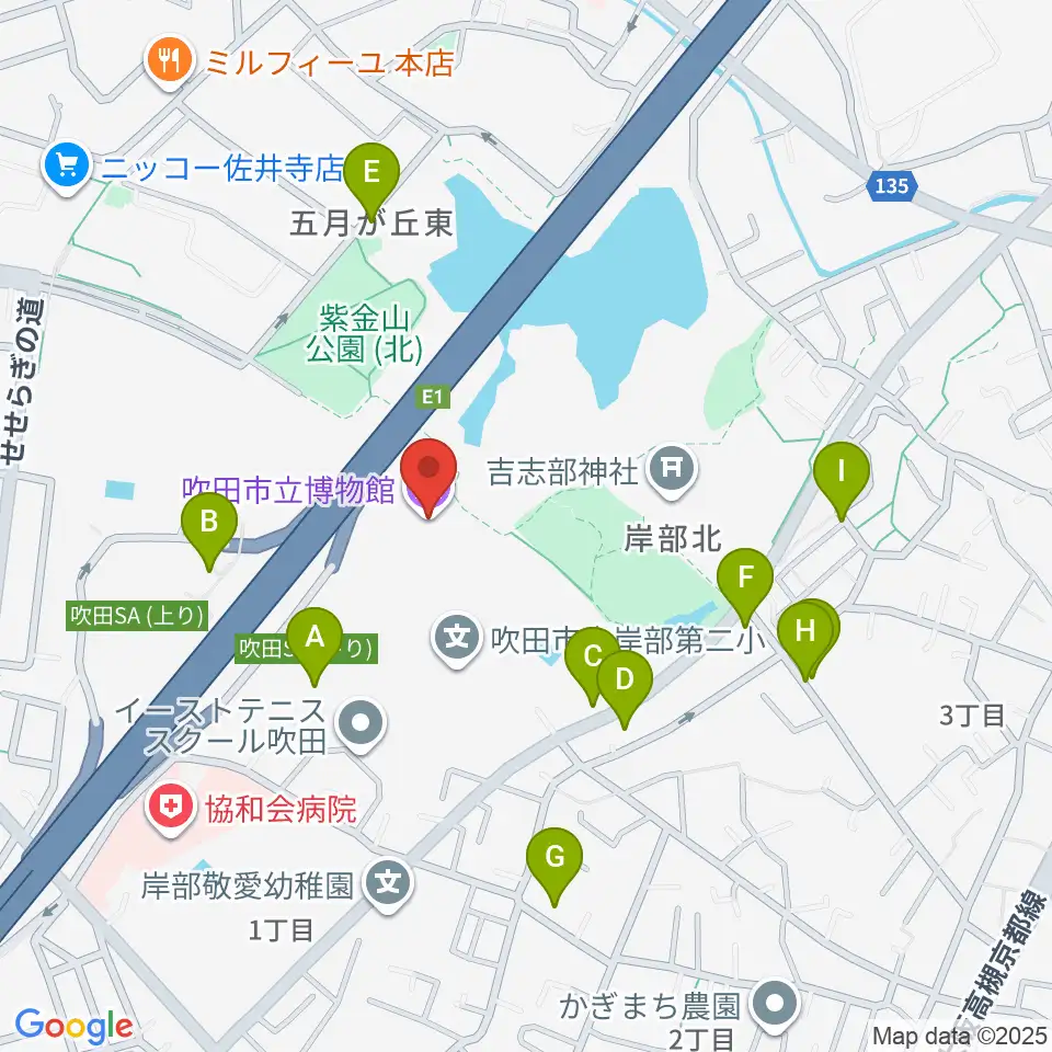 吹田市立博物館周辺の駐車場・コインパーキング一覧地図