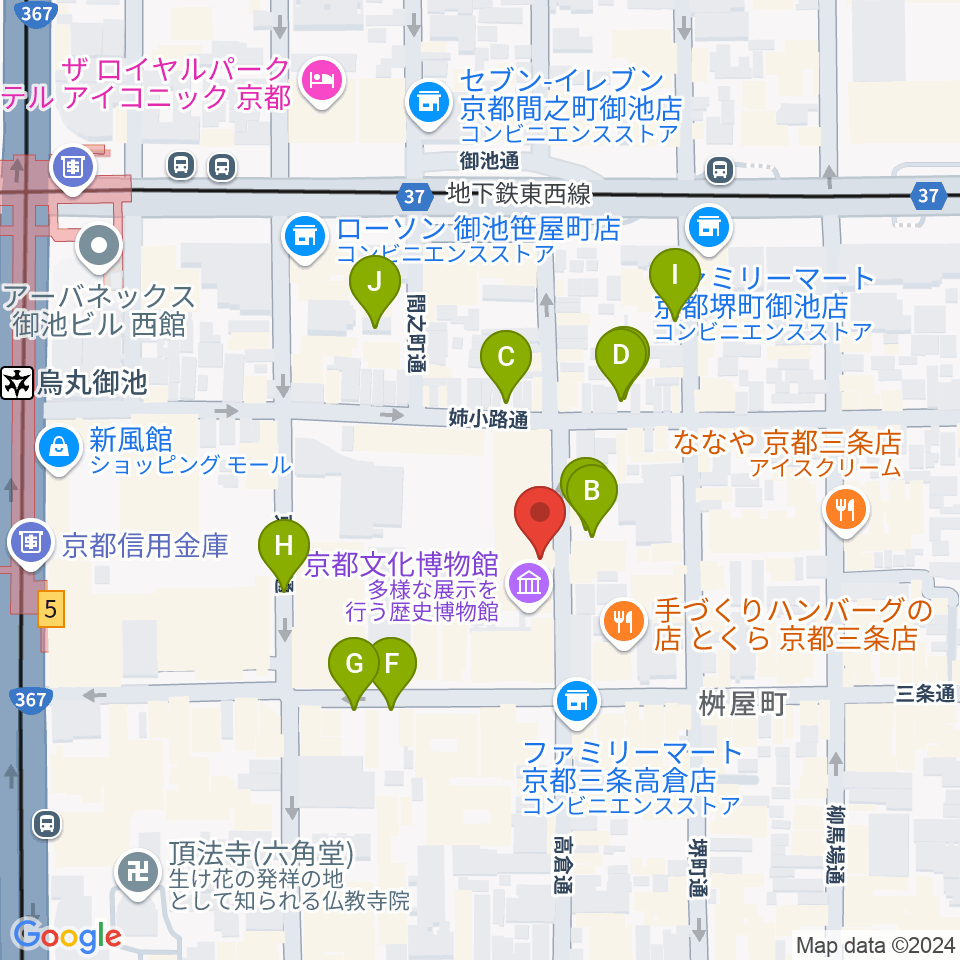 京都府京都文化博物館周辺の駐車場・コインパーキング一覧地図