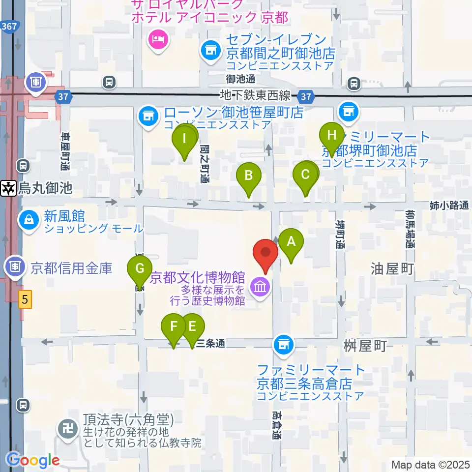 京都府京都文化博物館周辺の駐車場・コインパーキング一覧地図