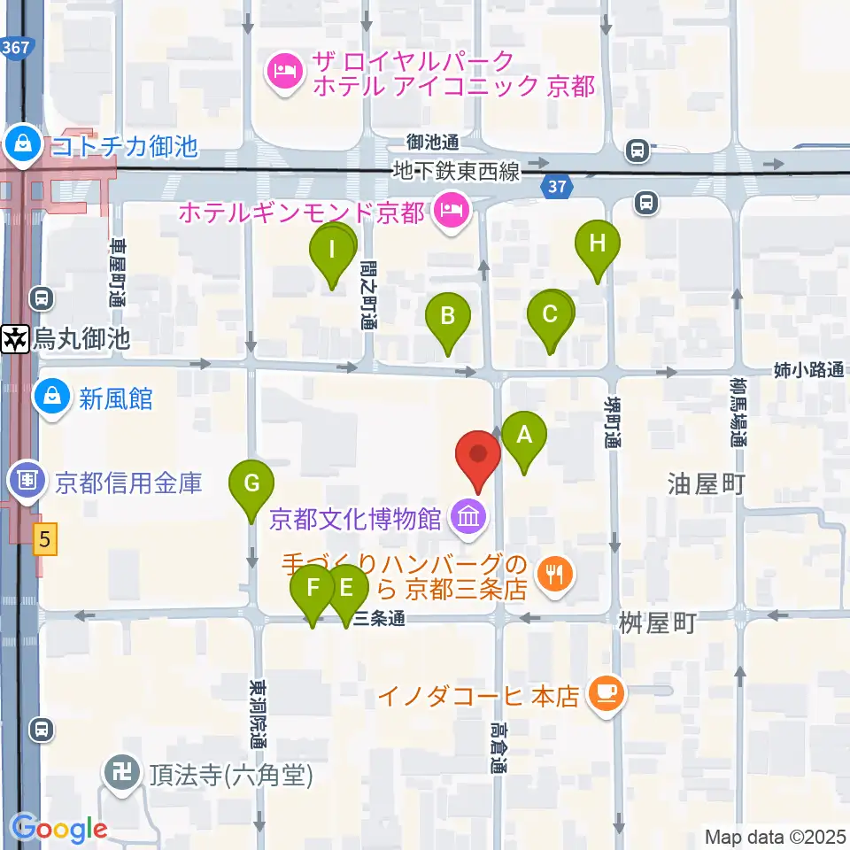 京都府京都文化博物館周辺の駐車場・コインパーキング一覧地図