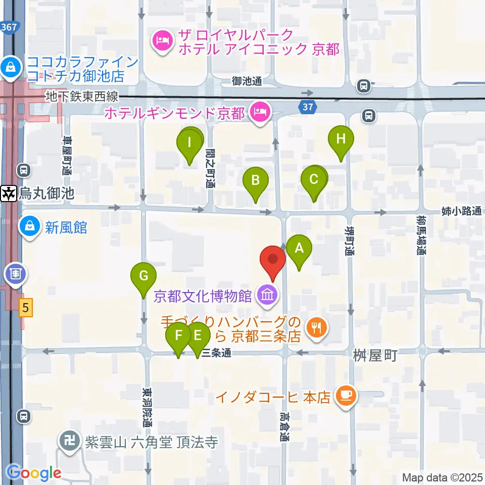 京都府京都文化博物館周辺の駐車場・コインパーキング一覧地図