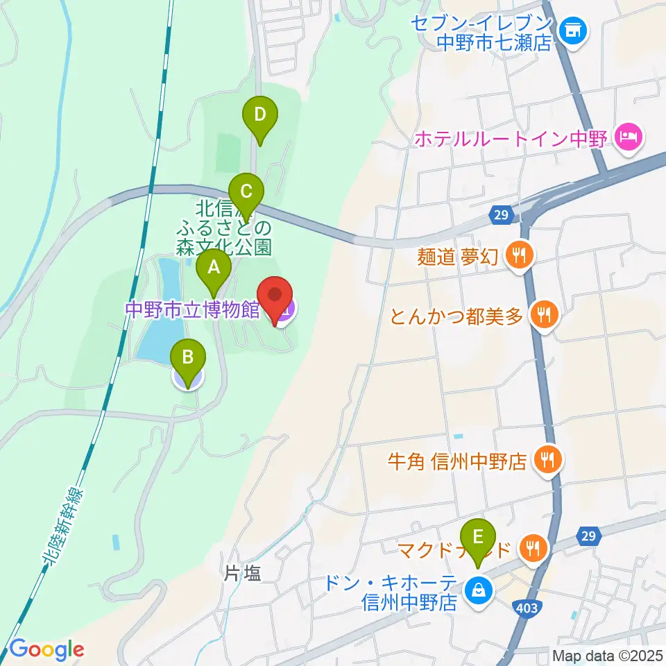 中野市立博物館周辺の駐車場・コインパーキング一覧地図