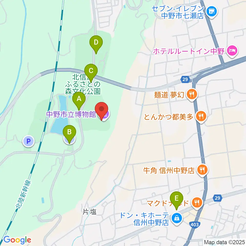 中野市立博物館周辺の駐車場・コインパーキング一覧地図