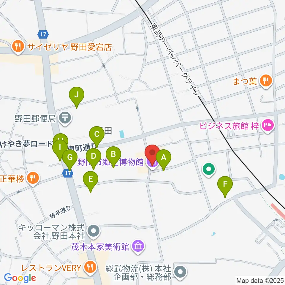 野田市郷土博物館周辺の駐車場・コインパーキング一覧地図