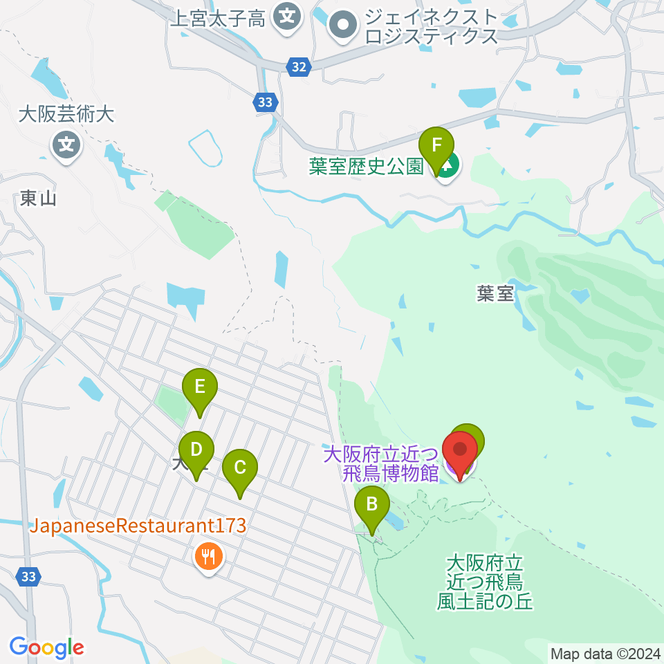 大阪府立近つ飛鳥博物館周辺の駐車場・コインパーキング一覧地図