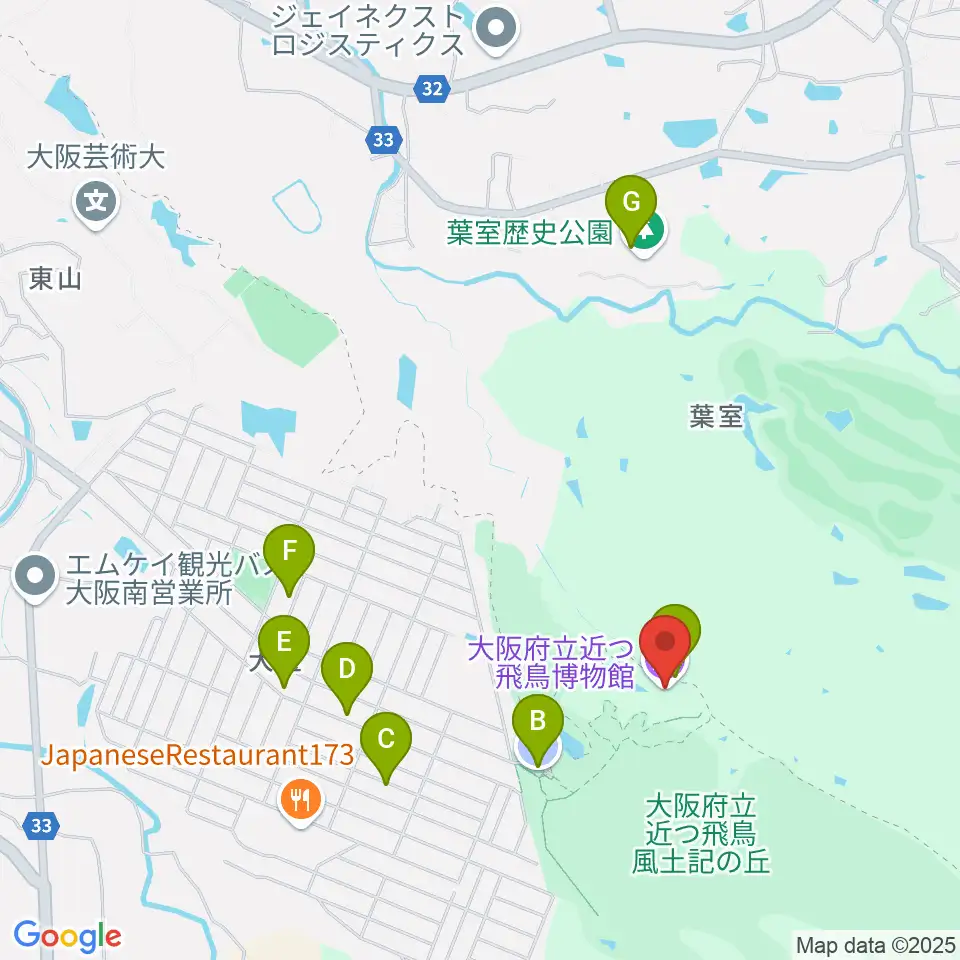 大阪府立近つ飛鳥博物館周辺の駐車場・コインパーキング一覧地図