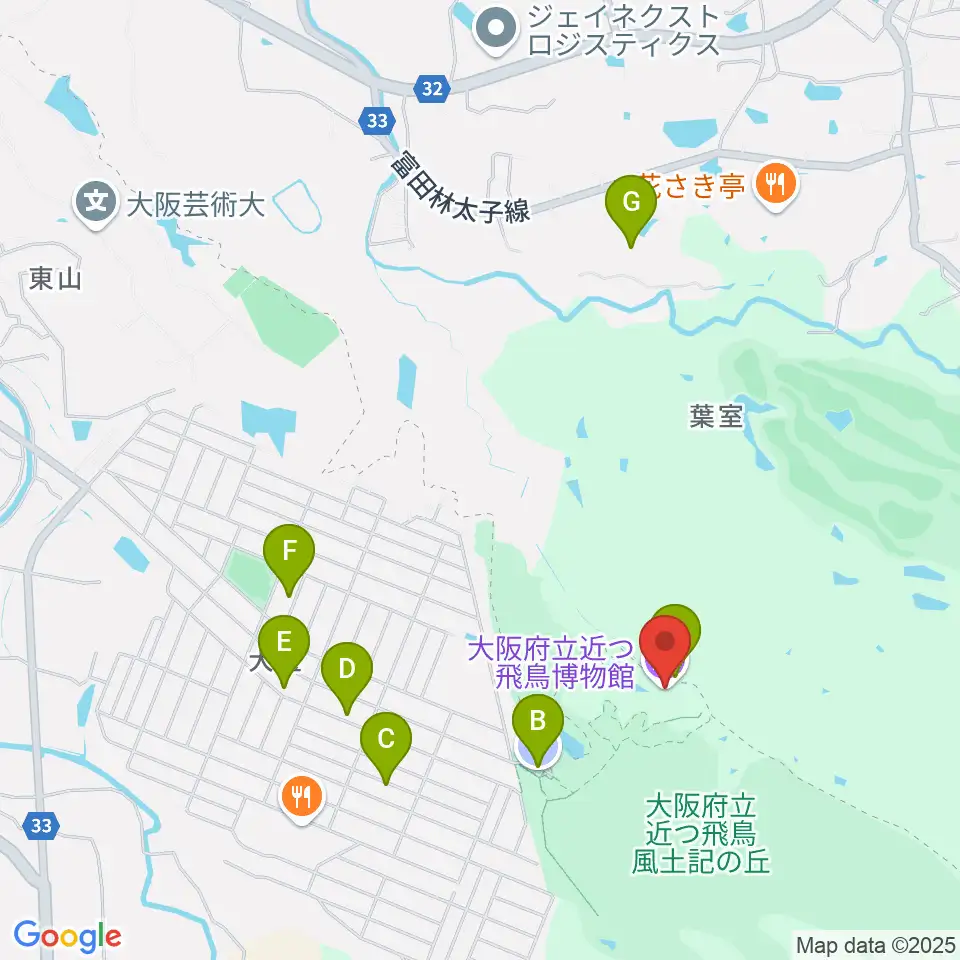 大阪府立近つ飛鳥博物館周辺の駐車場・コインパーキング一覧地図