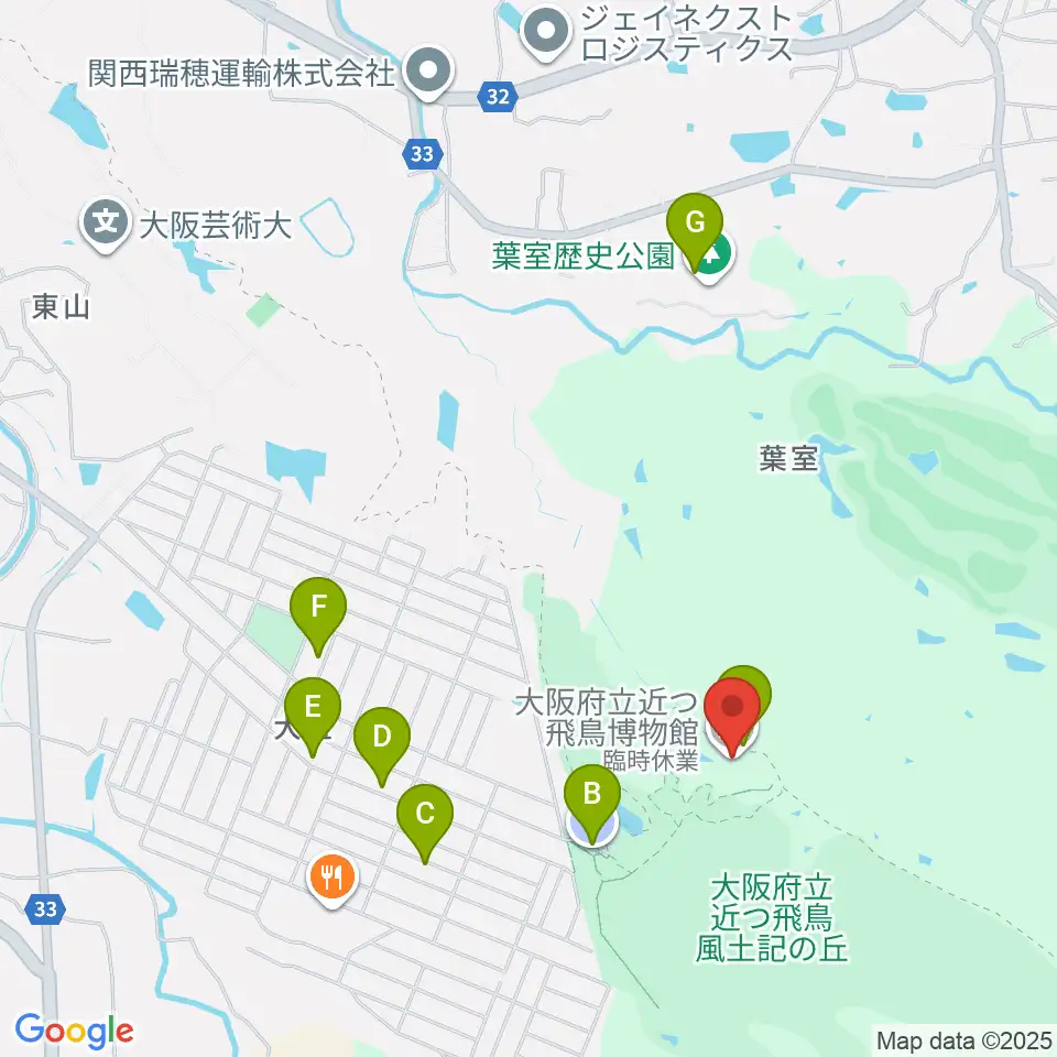 大阪府立近つ飛鳥博物館周辺の駐車場・コインパーキング一覧地図