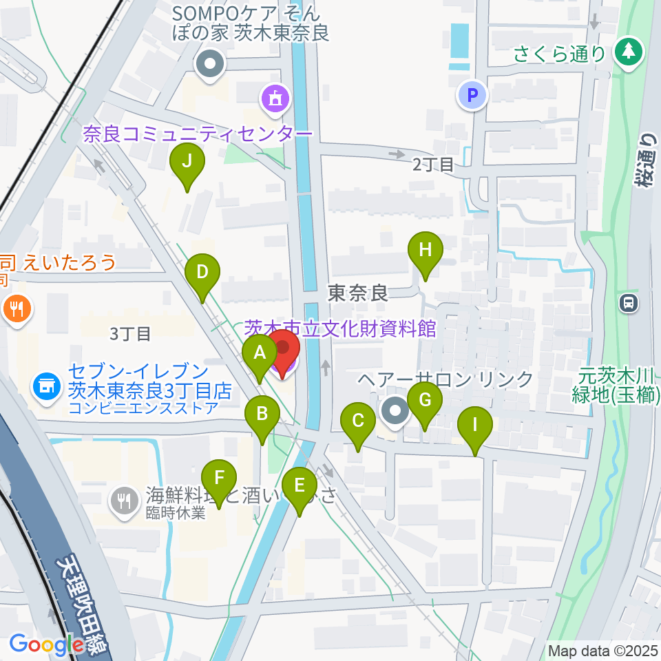 茨木市立文化財資料館周辺の駐車場・コインパーキング一覧地図