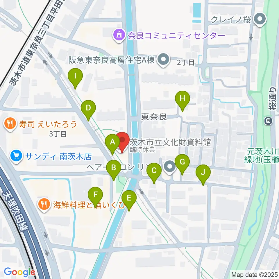 茨木市立文化財資料館周辺の駐車場・コインパーキング一覧地図