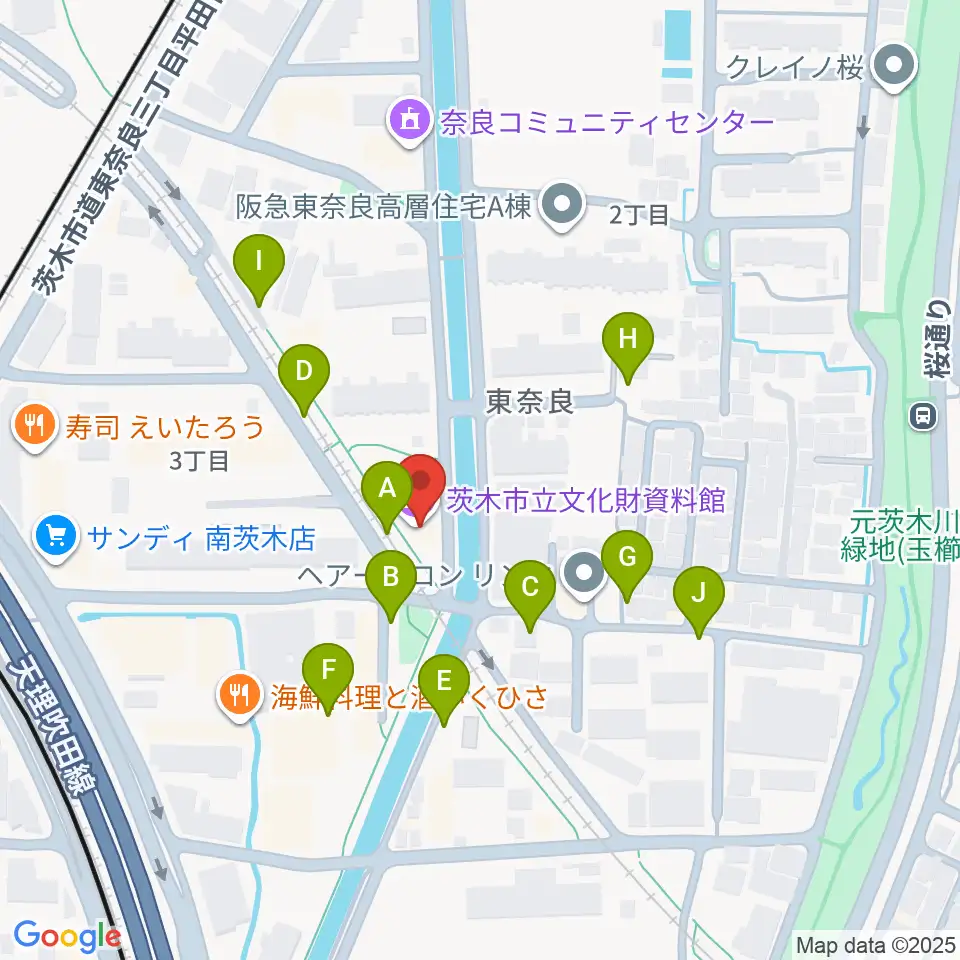 茨木市立文化財資料館周辺の駐車場・コインパーキング一覧地図