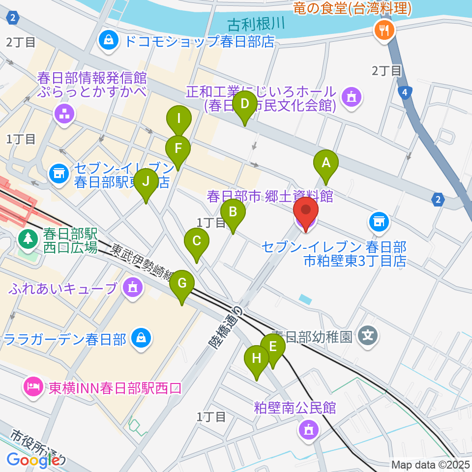 春日部市郷土資料館周辺の駐車場・コインパーキング一覧地図