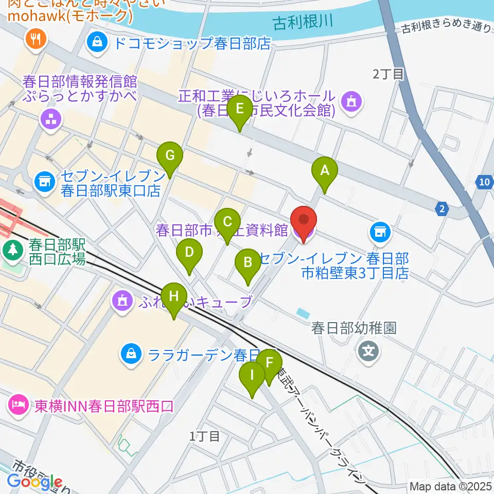 春日部市郷土資料館周辺の駐車場・コインパーキング一覧地図