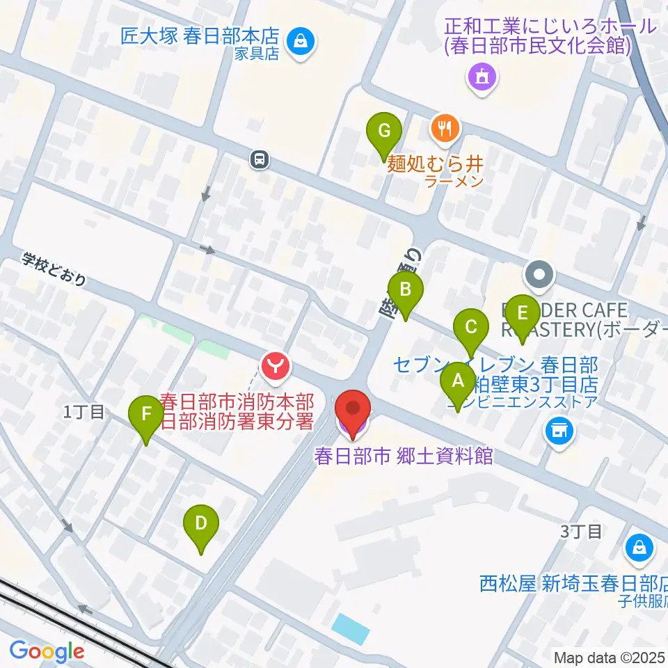 春日部市郷土資料館周辺の駐車場・コインパーキング一覧地図