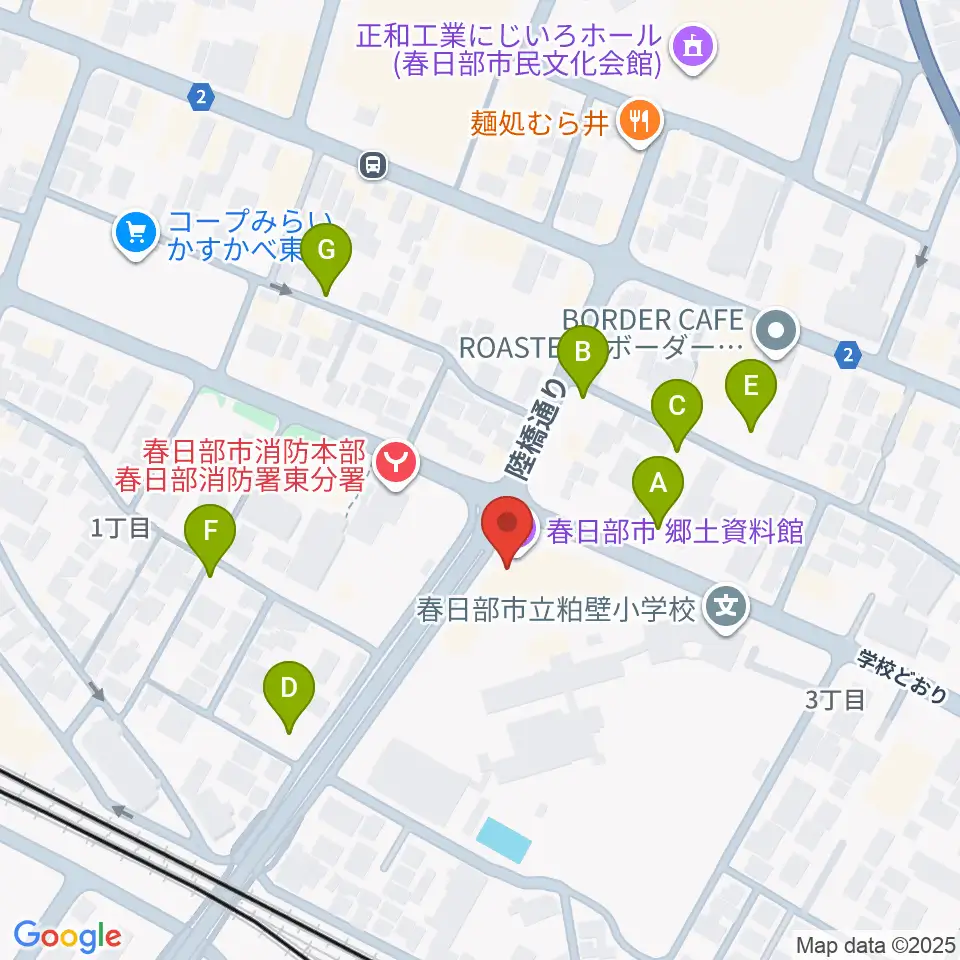 春日部市郷土資料館周辺の駐車場・コインパーキング一覧地図