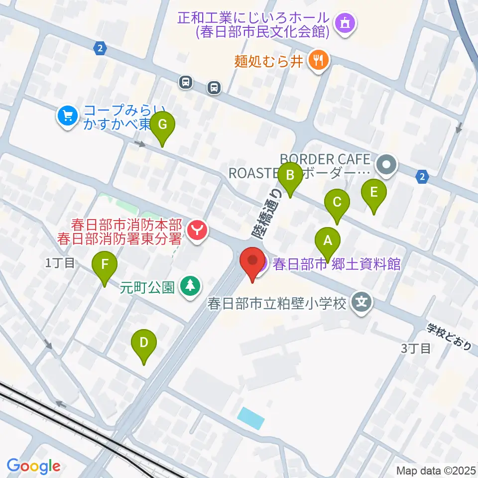 春日部市郷土資料館周辺の駐車場・コインパーキング一覧地図