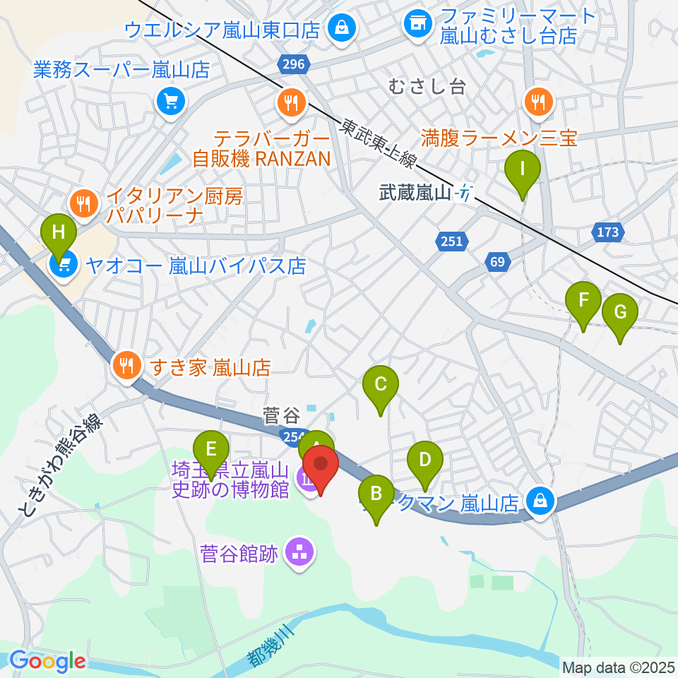 埼玉県立嵐山史跡の博物館周辺の駐車場・コインパーキング一覧地図