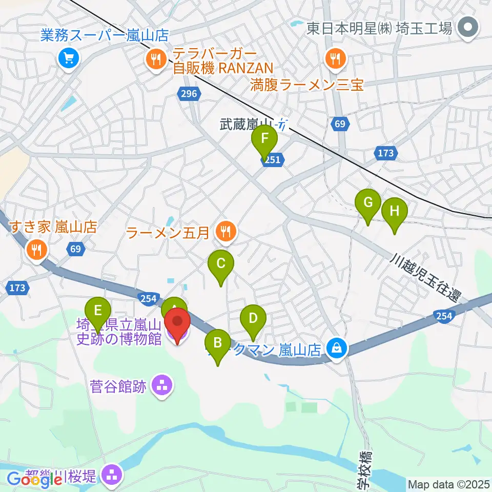 埼玉県立嵐山史跡の博物館周辺の駐車場・コインパーキング一覧地図