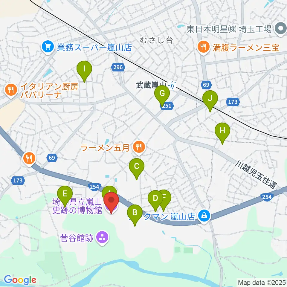 埼玉県立嵐山史跡の博物館周辺の駐車場・コインパーキング一覧地図