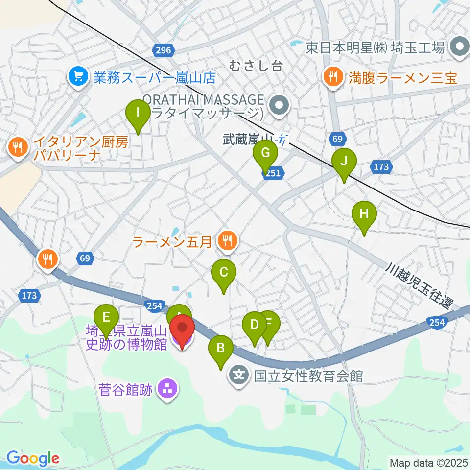 埼玉県立嵐山史跡の博物館周辺の駐車場・コインパーキング一覧地図