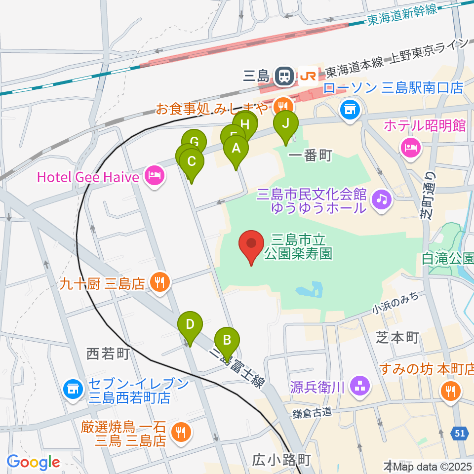 三島市郷土資料館周辺の駐車場・コインパーキング一覧地図