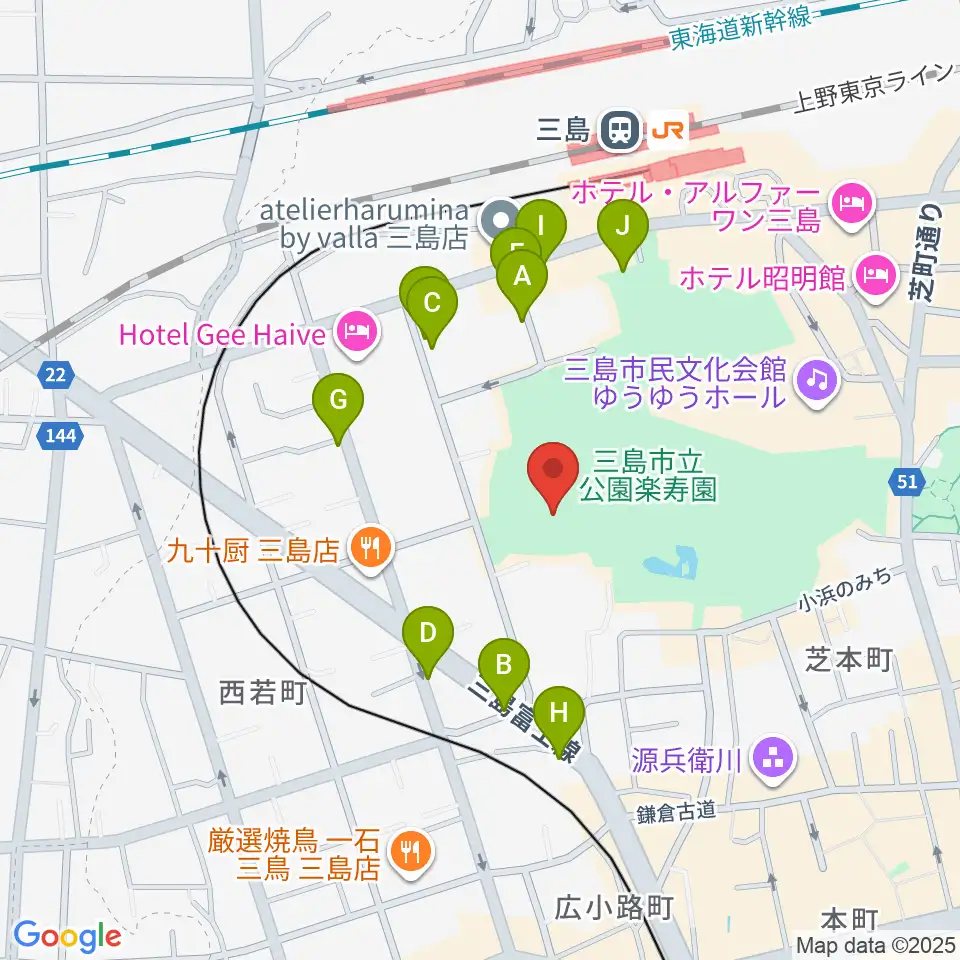 三島市郷土資料館周辺の駐車場・コインパーキング一覧地図