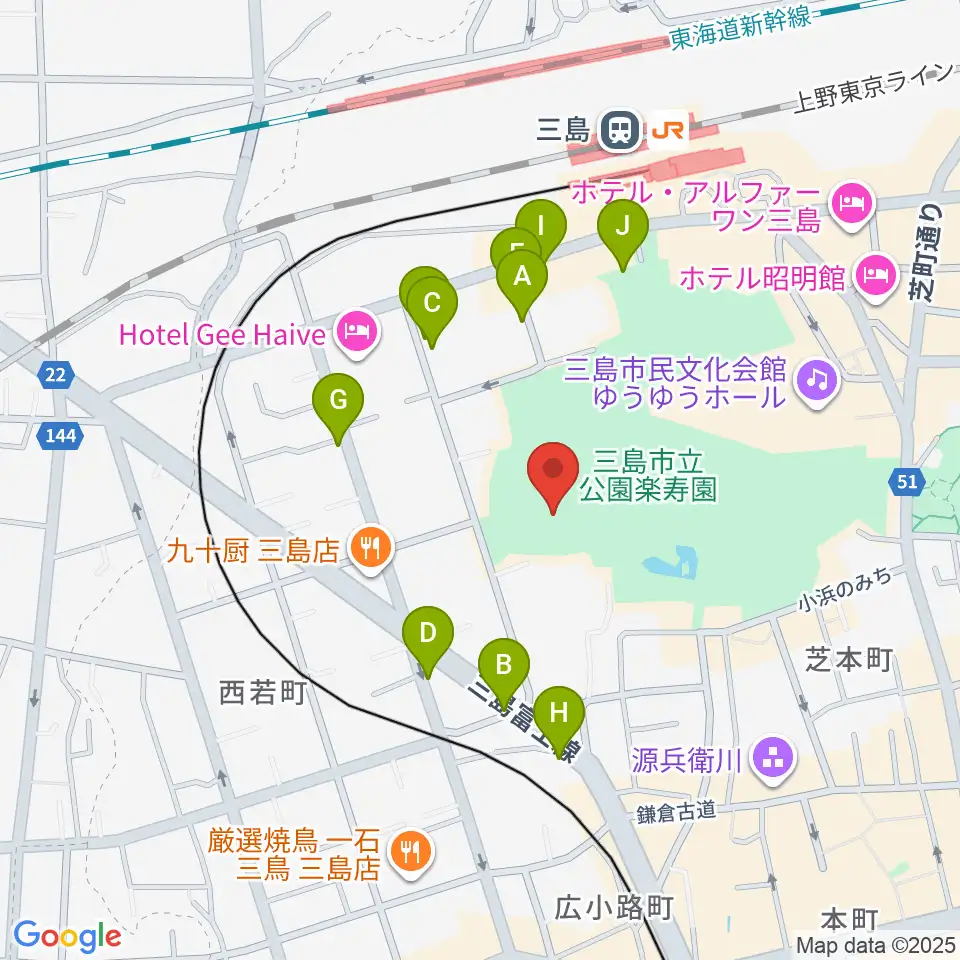 三島市郷土資料館周辺の駐車場・コインパーキング一覧地図