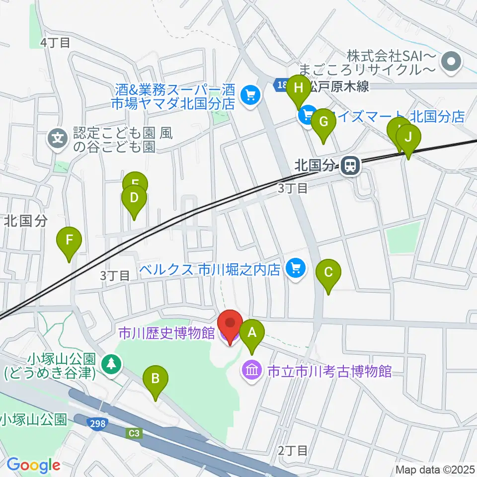 市立市川歴史博物館周辺の駐車場・コインパーキング一覧地図