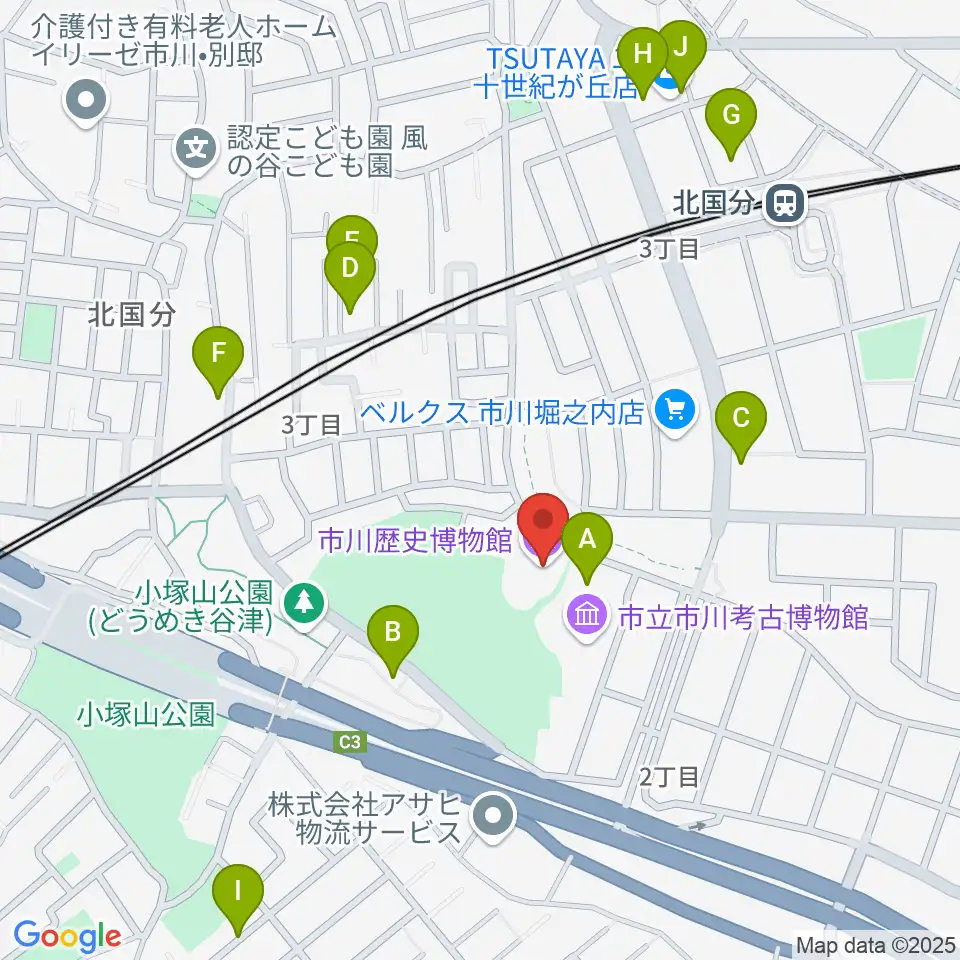 市立市川歴史博物館周辺の駐車場・コインパーキング一覧地図