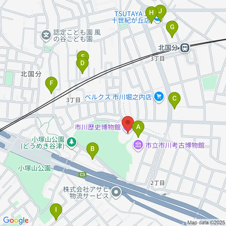 市立市川歴史博物館周辺の駐車場・コインパーキング一覧地図