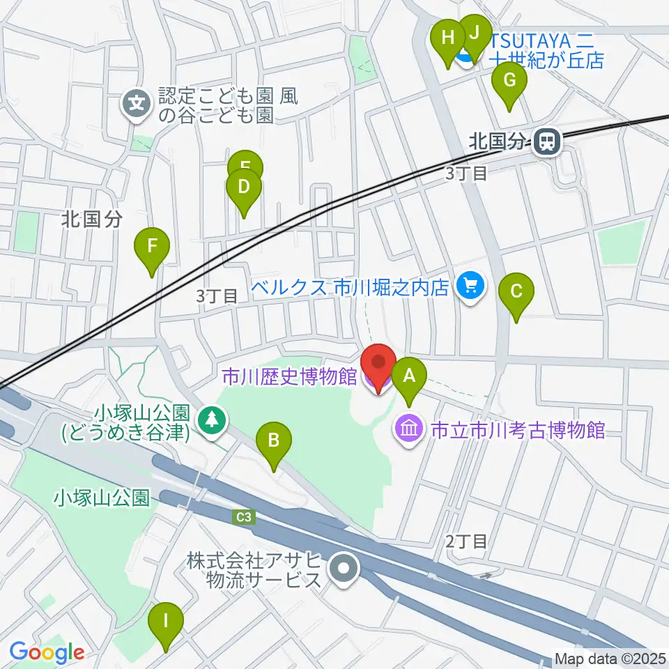 市立市川歴史博物館周辺の駐車場・コインパーキング一覧地図