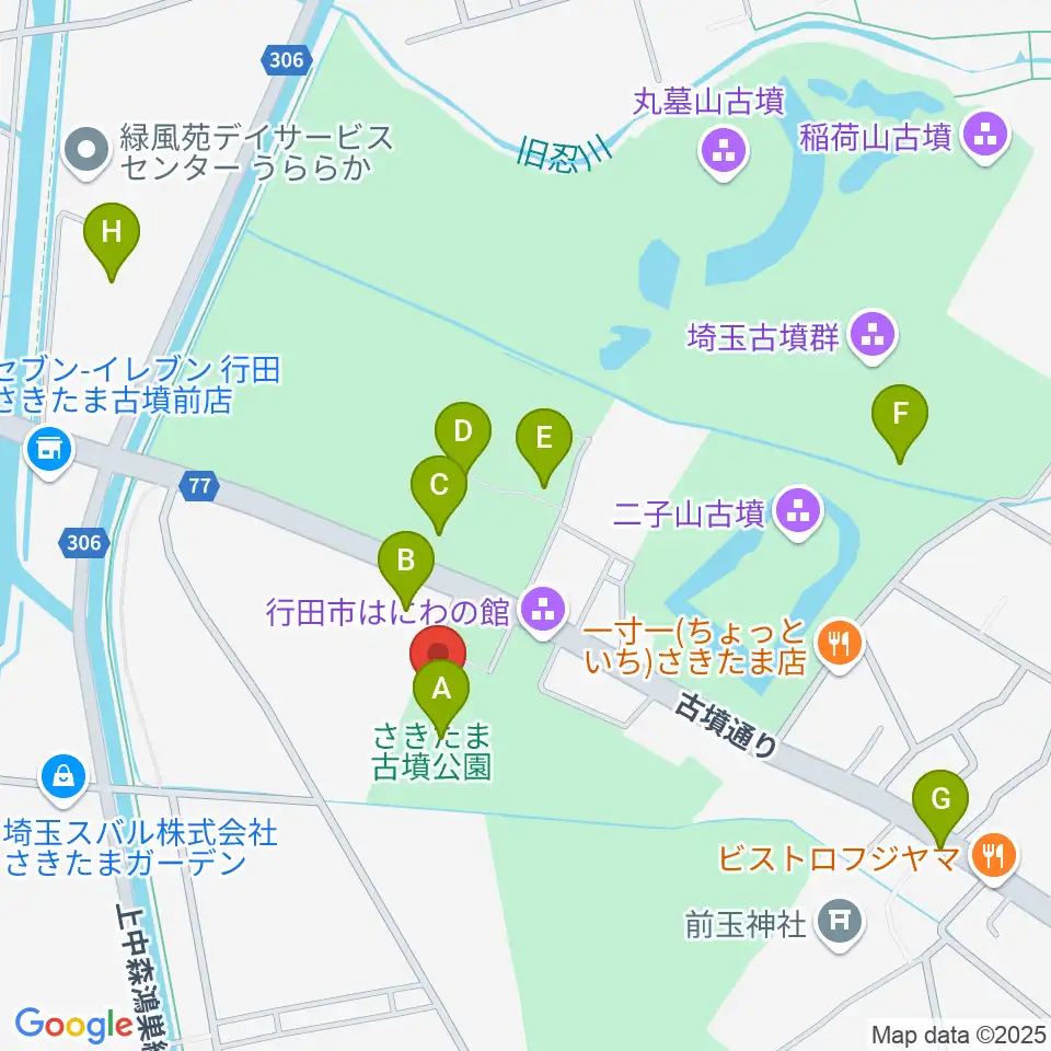 埼玉県立さきたま史跡の博物館周辺の駐車場・コインパーキング一覧地図