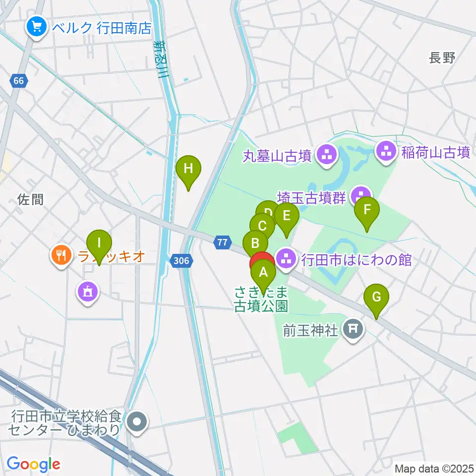 埼玉県立さきたま史跡の博物館周辺の駐車場・コインパーキング一覧地図