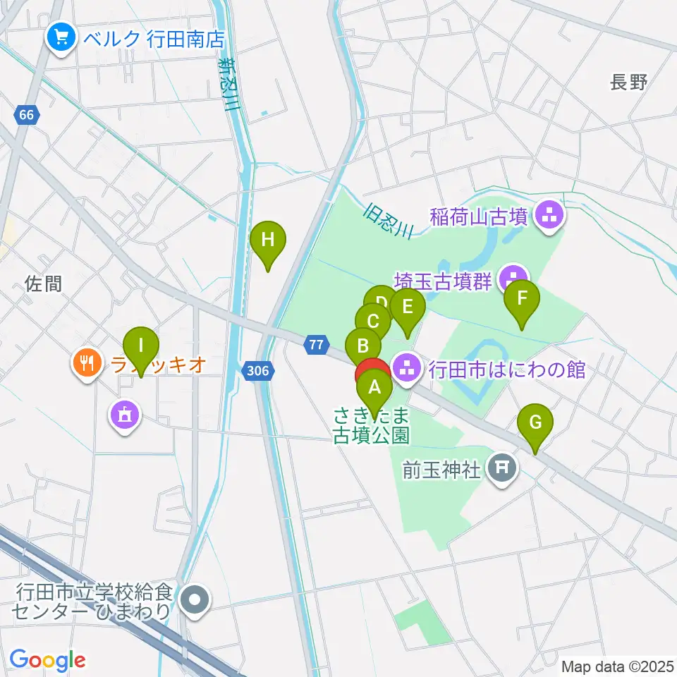 埼玉県立さきたま史跡の博物館周辺の駐車場・コインパーキング一覧地図