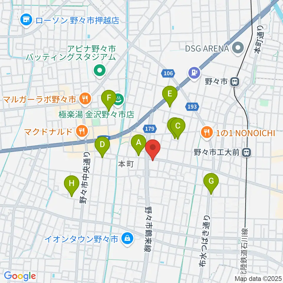 野々市市郷土資料館NONO周辺の駐車場・コインパーキング一覧地図