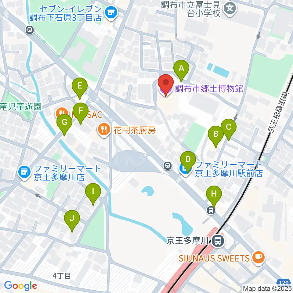 調布市郷土博物館周辺の駐車場・コインパーキング一覧地図