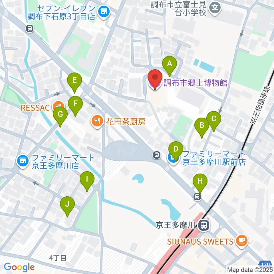 調布市郷土博物館周辺の駐車場・コインパーキング一覧地図